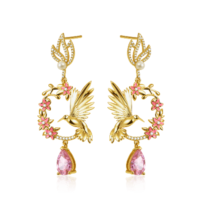 Hummingbird Flower Earrings