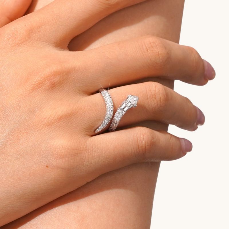 Pave White CZ Snake Ring