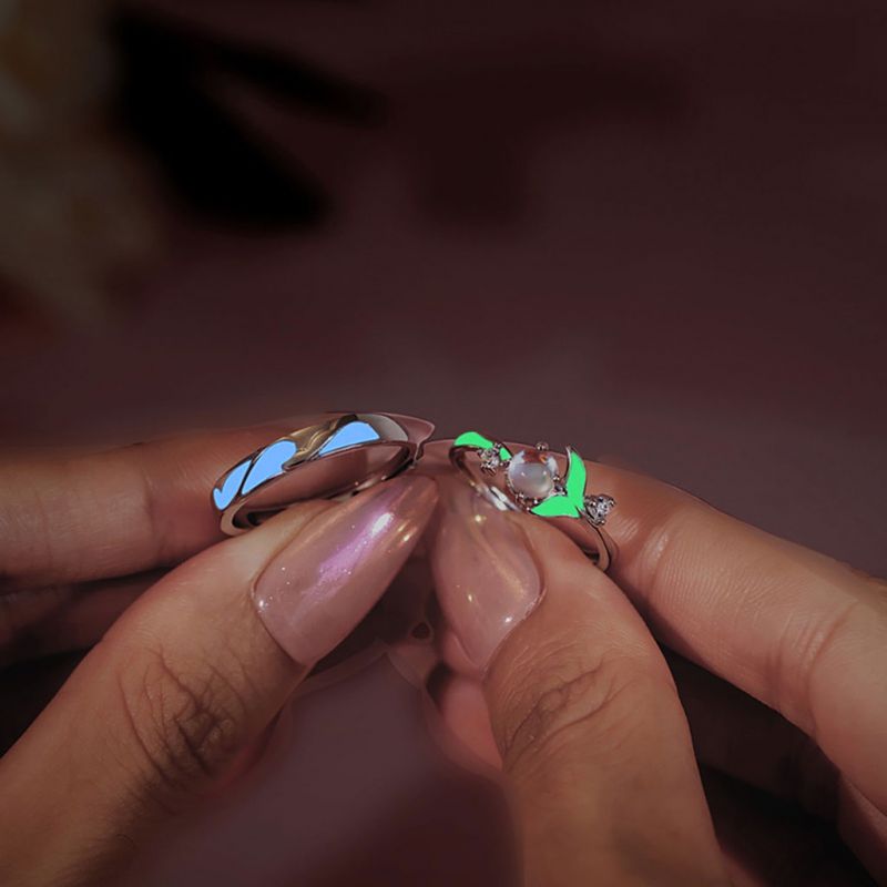 Glowing Band Moonstone Couple Rings